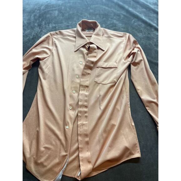 Montgomery Ward Men's Vintage 70s Orange Button-Up Shirt 15 1/2-35 Polyester - Picture 1 of 6
